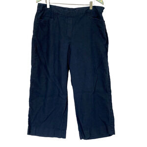 J Jill Love Linen Pants Womens Large Blue Wide Leg Crop Side Zip 36x24 Lagenlook